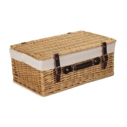 Red Hamper Wicker 45cm Buff Picnic Basket with Cotton Lining in White - thumbnail 2