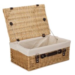 Red Hamper Wicker 45cm Buff Picnic Basket with Cotton Lining in White - thumbnail 1