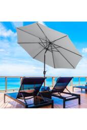 Living and Home Patio Umbrella 3M Large Traditional Parasol with Resin Base in Light Grey - thumbnail 3