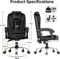 Gartistgo Executive High Back Ergonomic PU Leather Office Chair with Footrest in Black - thumbnail 3