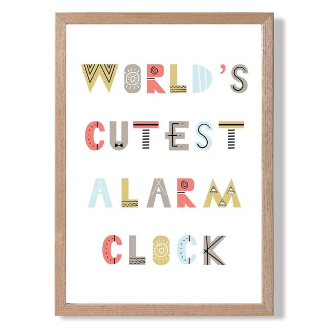 ARTZE Cutest Alarm Clock Scandi Quote Framed Print SIZE: A3 with Oak Frame in Pale Blue - Size: A4 - image 1