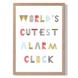 ARTZE Cutest Alarm Clock Scandi Quote Framed Print SIZE: A3 with Oak Frame in Pale Blue - Size: A4 - thumbnail 1