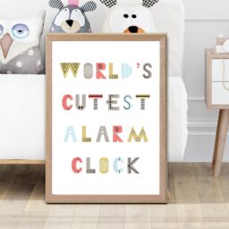 ARTZE Cutest Alarm Clock Scandi Quote Framed Print SIZE: A3 with Oak Frame in Pale Blue - Size: A4 - thumbnail 2