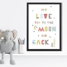 ARTZE Cute Love you to the Moon Scandi Quote Framed Print SIZE: A2 with Black Frame in Pale Blue - Size: A4 - thumbnail 2