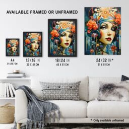 "Artery8 Metropolis Art Deco Woman Portrait With Flowers Artwork Bold Bright Extra Large XL Unframed Wall Art Poster Print - Size: W24"" x H32""" - thumbnail 3