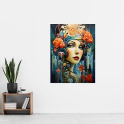 "Artery8 Metropolis Art Deco Woman Portrait With Flowers Artwork Bold Bright Extra Large XL Unframed Wall Art Poster Print - Size: W24"" x H32""" - thumbnail 4