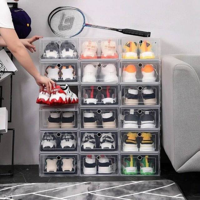 VOGREX 6X Plastic Shoe Storage Boxes Clear Stackable Organiser Drawer - image 1