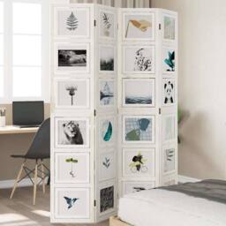 Berkfield Home Room Divider 4 Panels White Solid Wood Paulownia - thumbnail 1