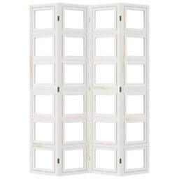 Berkfield Home Room Divider 4 Panels White Solid Wood Paulownia - thumbnail 5