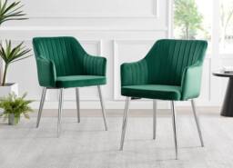 FurnitureboxUK Elina White Marble Effect Scratch Resistant Dining Table & 2 Calla Velvet Silver Leg Chairs in Green - thumbnail 4