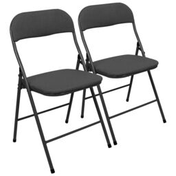 Harbour Housewares Fabric Padded Metal Folding Chair - Pack of 2 in Black