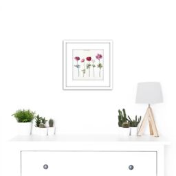 Artery8 Five Studies Of Anemones Pretty Flowers Drawing 8X8 Inch Square Wooden Framed Wall Art Print Picture with Mount in White - thumbnail 2