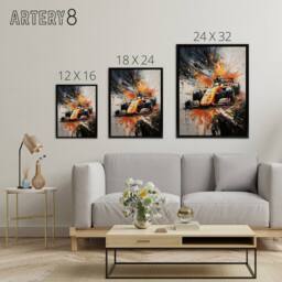 "Artery8 Race Car Racing Scene Paint Splat Framed Canvas Wall Art Print - Size: W12"" x H16""" - thumbnail 4