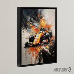 "Artery8 Race Car Racing Scene Paint Splat Framed Canvas Wall Art Print - Size: W12"" x H16""" - thumbnail 2