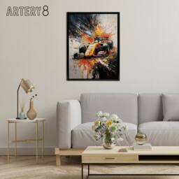 "Artery8 Race Car Racing Scene Paint Splat Framed Canvas Wall Art Print - Size: W12"" x H16""" - thumbnail 3