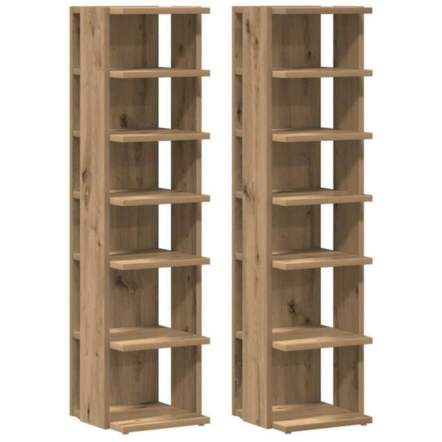 Berkfield Home Shoe Cabinets 2 pcs Artisan Oak 28x27x102 cm Engineered Wood in Brown - Size: 28 x 27 x 102 cm - image 1