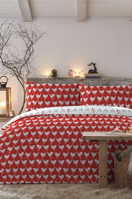 Fusion 'Geo Robin' Festive Robin Reversible Duvet Cover Set in Red - Size: Single - image 1