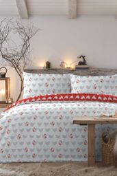 Fusion 'Geo Robin' Festive Robin Reversible Duvet Cover Set in Red - Size: Single - thumbnail 4