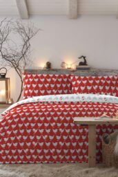 Fusion 'Geo Robin' Festive Robin Reversible Duvet Cover Set in Red - Size: Single - thumbnail 1