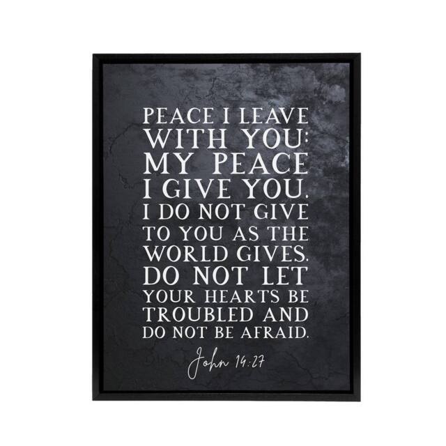 "Artery8 John 14 27 Peace I Leave With You Bible Quote Framed Canvas Wall Art Print in Grey - Size: W12"" x H16""" - image 1