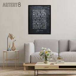 "Artery8 John 14 27 Peace I Leave With You Bible Quote Framed Canvas Wall Art Print in Grey - Size: W12"" x H16""" - thumbnail 3