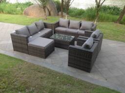 Fimous Outdoor Rattn Garden Furniture Sofa Set Rectangular Coffee Table Lounge Sofa Chair Footstool Converstory in Dark Grey - thumbnail 2