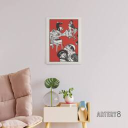 "Artery8 Apachentanze Gramophone Dancers Moriz Jung Canvas Wall Art Print in Red - Size: W12"" x H16""" - thumbnail 3