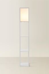 ValueLights Struttura Wooden Shelving Floor Lamp with Fabric Shade in White - thumbnail 3