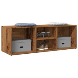 Berkfield Home Shoe Storage Bench Old Wood 105x35x35 cm Engineered Wood in Brown - Size: 105 x 35 x 35 cm - thumbnail 1