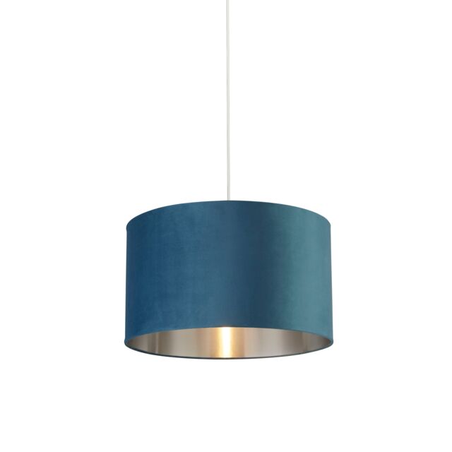 Lighting Collection Teal Velvet Drum Shade Silver Inner D45Cm Lamp Shade - image 1