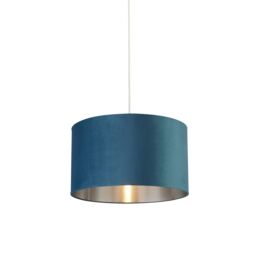 Lighting Collection Teal Velvet Drum Shade Silver Inner D45Cm Lamp Shade