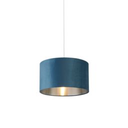 Lighting Collection Teal Velvet Drum Shade Silver Inner D45Cm Lamp Shade - thumbnail 2