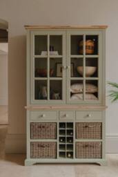 Statement Furniture Florence Kitchen Display Cabinet with Wine Rack in Light Green - thumbnail 1