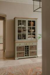 Statement Furniture Florence Kitchen Display Cabinet with Wine Rack in Light Green - thumbnail 2