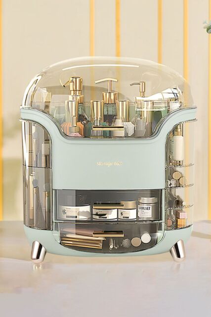 SHEONLY Large Capacity Cosmetic Storage Box With 2 Layers Of Storage Boxes & Transparent Lid in Green - image 1