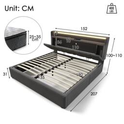 Merax Grey Upholstered Hydraulic Storage Bed with Charging Headboard - Size: King - thumbnail 2