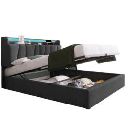 Merax Grey Upholstered Hydraulic Storage Bed with Charging Headboard - Size: King - thumbnail 6