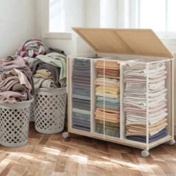 Pirlo Plush 140L Triple Laundry Basket With Lid & Removable Lining in Beige - thumbnail 4