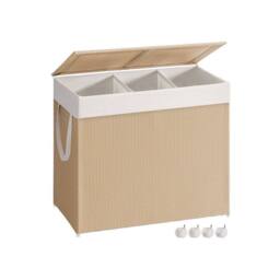 Pirlo Plush 140L Triple Laundry Basket With Lid & Removable Lining in Beige - thumbnail 6