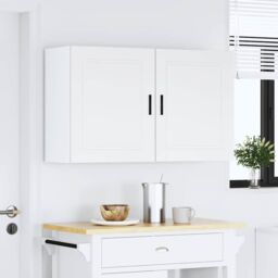 Berkfield Home Kitchen Wall Cabinets 2 pcs Porto White Engineered Wood in Black - thumbnail 3