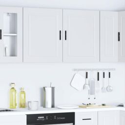 Berkfield Home Kitchen Wall Cabinets 2 pcs Porto White Engineered Wood in Black - thumbnail 4