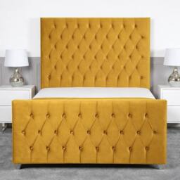Living Comfort Bedz Vertex Plush Velvet Upholstered Bed Slatted Base with 48Inch Headboard in Mustard - Size: Double - thumbnail 2