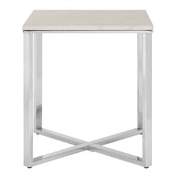 Orsina Square Black Faux Marble End Table, Gold Toned Bedside Table With Metal Legs, Accent Table For Practical Use in Silver