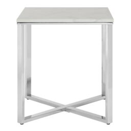 Orsina Square Black Faux Marble End Table, Gold Toned Bedside Table With Metal Legs, Accent Table For Practical Use in Silver - thumbnail 2