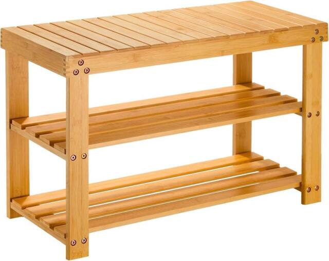 MANTRARAJ Bamboo Shoe Bench 3-Tier Shoe Rack Stand Seater Shoes Organizer Storage Shelf in Light Brown - image 1
