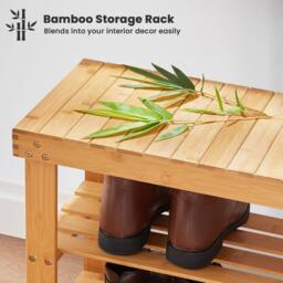 MANTRARAJ Bamboo Shoe Bench 3-Tier Shoe Rack Stand Seater Shoes Organizer Storage Shelf in Light Brown - thumbnail 6