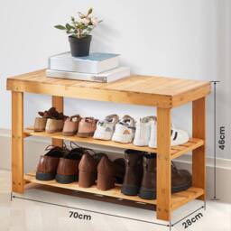 MANTRARAJ Bamboo Shoe Bench 3-Tier Shoe Rack Stand Seater Shoes Organizer Storage Shelf in Light Brown - thumbnail 3