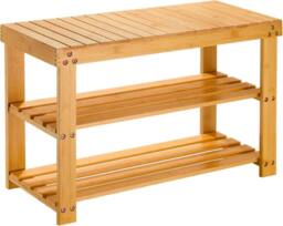 MANTRARAJ Bamboo Shoe Bench 3-Tier Shoe Rack Stand Seater Shoes Organizer Storage Shelf in Light Brown