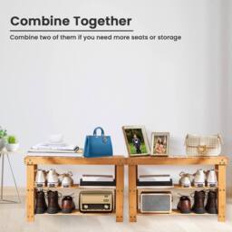 MANTRARAJ Bamboo Shoe Bench 3-Tier Shoe Rack Stand Seater Shoes Organizer Storage Shelf in Light Brown - thumbnail 7