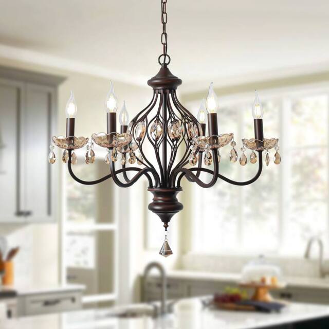 Garwarm 6 - Light Dimmable Classic / Traditional Crystal Chandelier in Brown - image 1